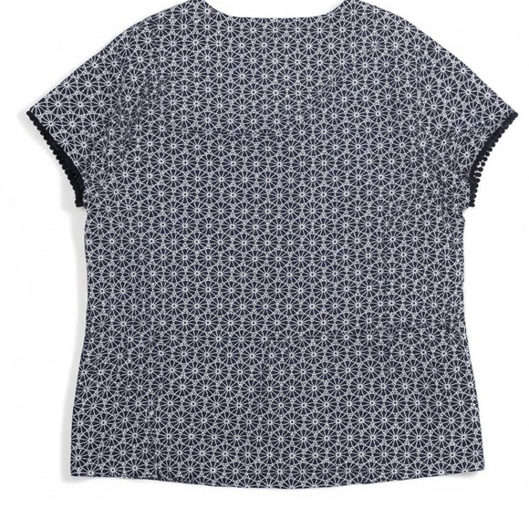Tommy Hilfiger Navy Blue and White Flutter Sleeve Blouse-Embellished V-Neckline - Picture 3 of 5